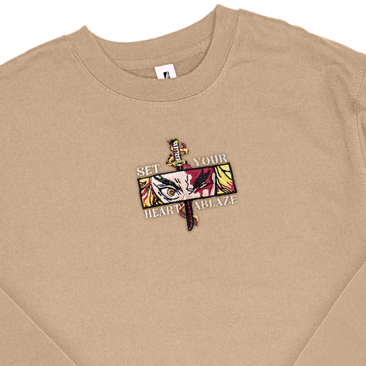 Gilgamesh sweatshirts XS / Sandstone Beige Heart Ablaze Embroidered Sweatshirt